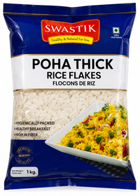 Swastik Thick Poha (Jada Pauva) | 1kg - Premium Quality Flattened Rice Flakes | Perfect For Savoury Breakfast Dishes & Roasted Chivda Namkeen | South Africa | India Bazaar