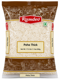 Ramdev Poha Thick (Jada Pauva) | 500g - Premium Flatted beaten Rice Flakes | Ideal for Making Traditional Spiced Breakfast Kanda Batata Poha | South Africa | India Bazaar
