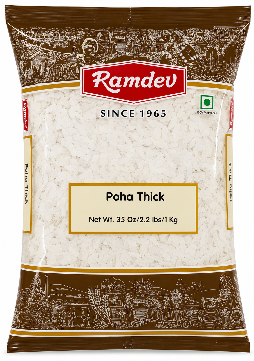 Ramdev Poha Thick (Jada Pauva) | 1kg - Premium Flatted beaten Rice Flakes | Ideal for Making Traditional Spiced Breakfast Kanda Batata Poha | South Africa | India Bazaar