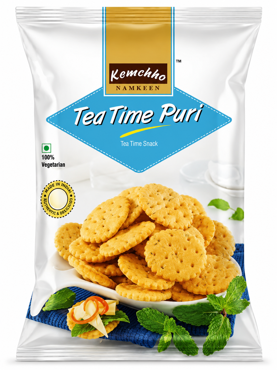 Kemchho Tea Time Puri (Tikha Puri / Masala Puri) | 270g - Crispy Fried Flatbread Crackers For Afternoon Chai Snacking | Ready-to-Eat Golden Savoury Flour Discs With Authentic Spiced Aromas | South Africa | India Bazaar