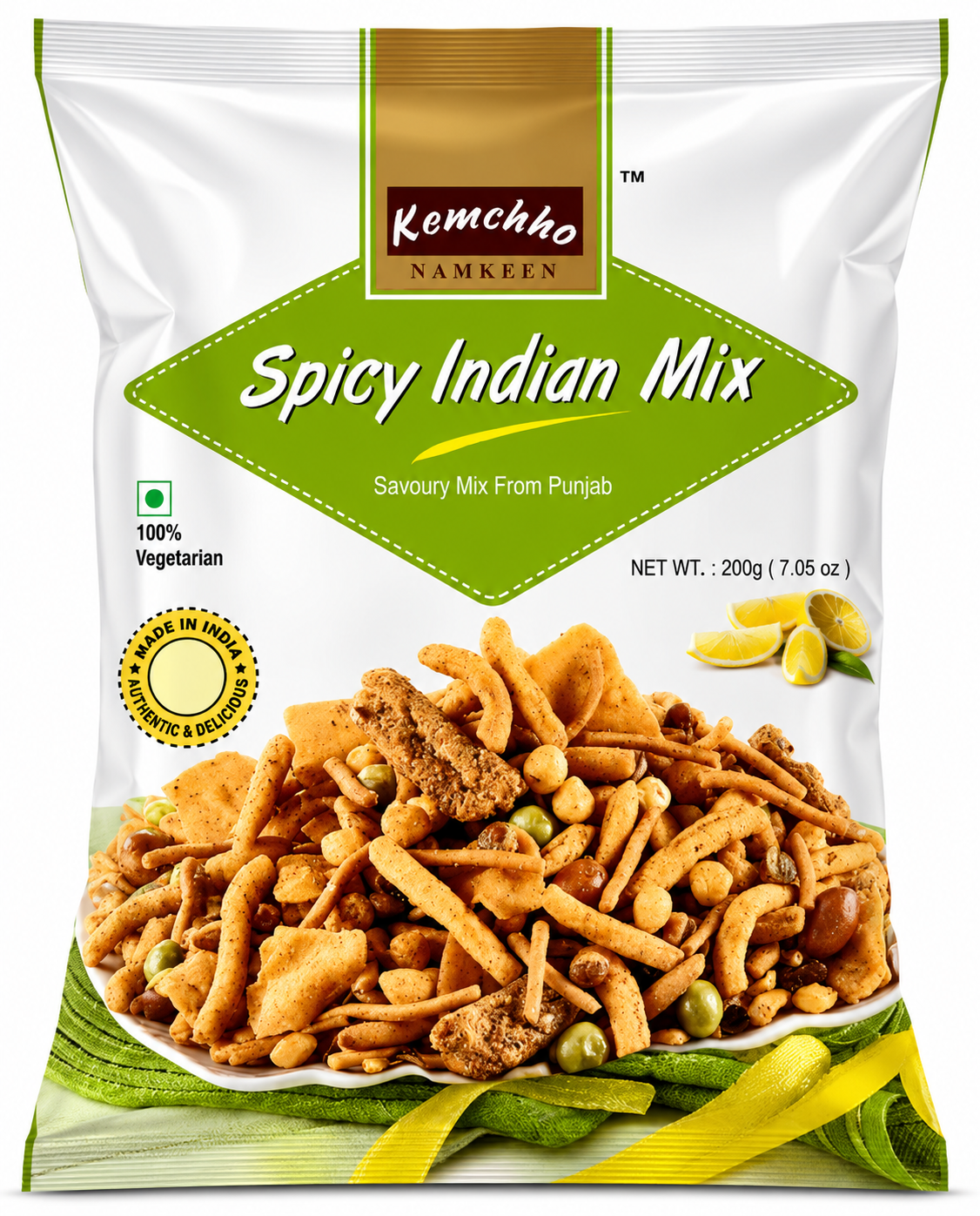 Kemchho Spicy Indian Mix (Tikha Gathiya Sev Murmura Mix) | 270g - Crunchy Ready-to-Eat Savoury Farsan for Afternoon Chai Snacking | Delivers an Authentic Zesty Masala Flavour Packaged for Freshness | South Africa | India Bazaar