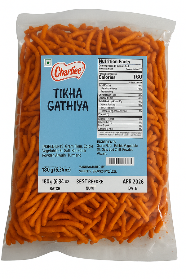 Charliee Tikha Gathiya – Spicy & Crunchy Gujarati Snack | Bold Flavor|BB:APR.2026