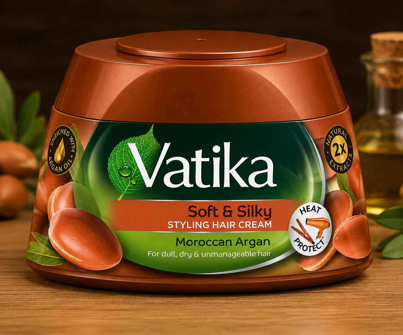 Dabur Vatika Soft & Silky Hair Styling Cream (Argan & Aloe Vera) | 140g - Ultra-Smoothing Leave-In Conditioner Gel for Manageable Frizz-Free Shine | South Africa | India Bazaar