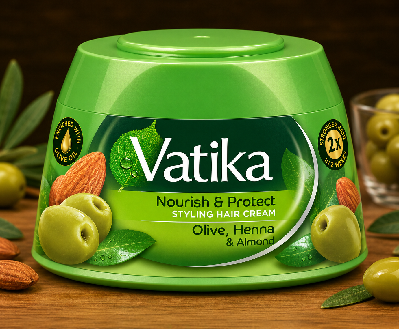 Dabur Vatika Nourish & Protect Hair Styling Cream (Henna & Almond) | 140g - Daily Grooming Protection Polish for Weak Strands, Boosts Moisture & Elasticity | South Africa | India Bazaar
