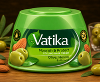 Dabur Vatika Nourish & Protect Hair Styling Cream (Henna & Almond) | 140g - Daily Grooming Protection Polish for Weak Strands, Boosts Moisture & Elasticity | South Africa | India Bazaar
