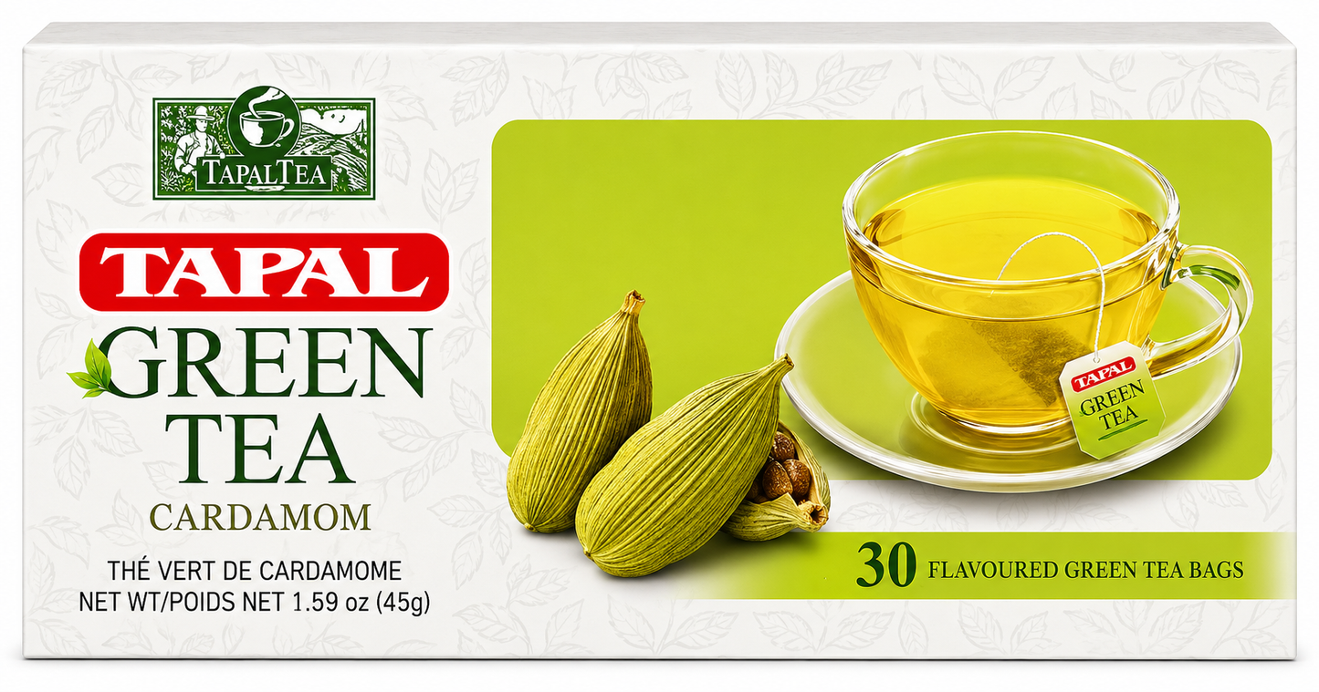 Tapal Green Tea Cardamom (Elaichi Hari Chai) | 45g (30 Tea Bags) - Fragrant Herbal Green Tea Infusion for Daily Refreshment & Digestion | Delivers Soothing Elaichi Aroma | South Africa | India Bazaar