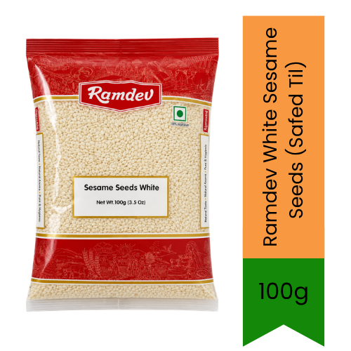 Ramdev White Sesame Seeds (Safed Til) | 100g - Premium Whole Natural Seeds for Sweets, Baking, Cooking & Garnishing | Delivers Authentic Nutty Flavor & Rich Aroma | South Africa | India Bazaar