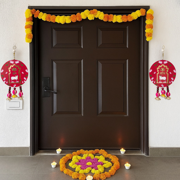Shubh Labh Wall Hanging Set Pink – Traditional Ganesh & Cow Design for Home Décor