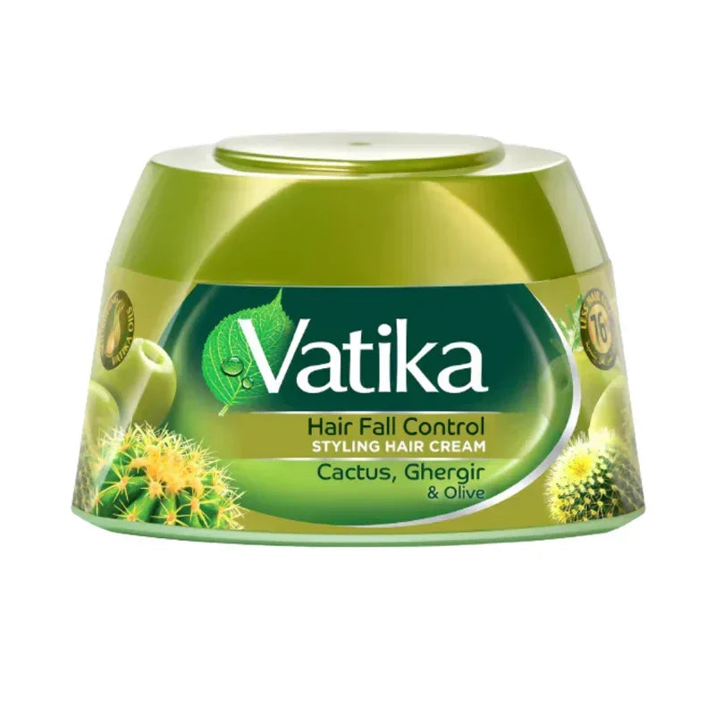 Dabur Vatika Hair Fall Control Hair Styling Cream (Cactus & Garlic) | 140g - Daily Grooming Hair Polish for Weak Strands, Boosts Hair Strength & Non-Greasy Shine | South Africa | India Bazaar