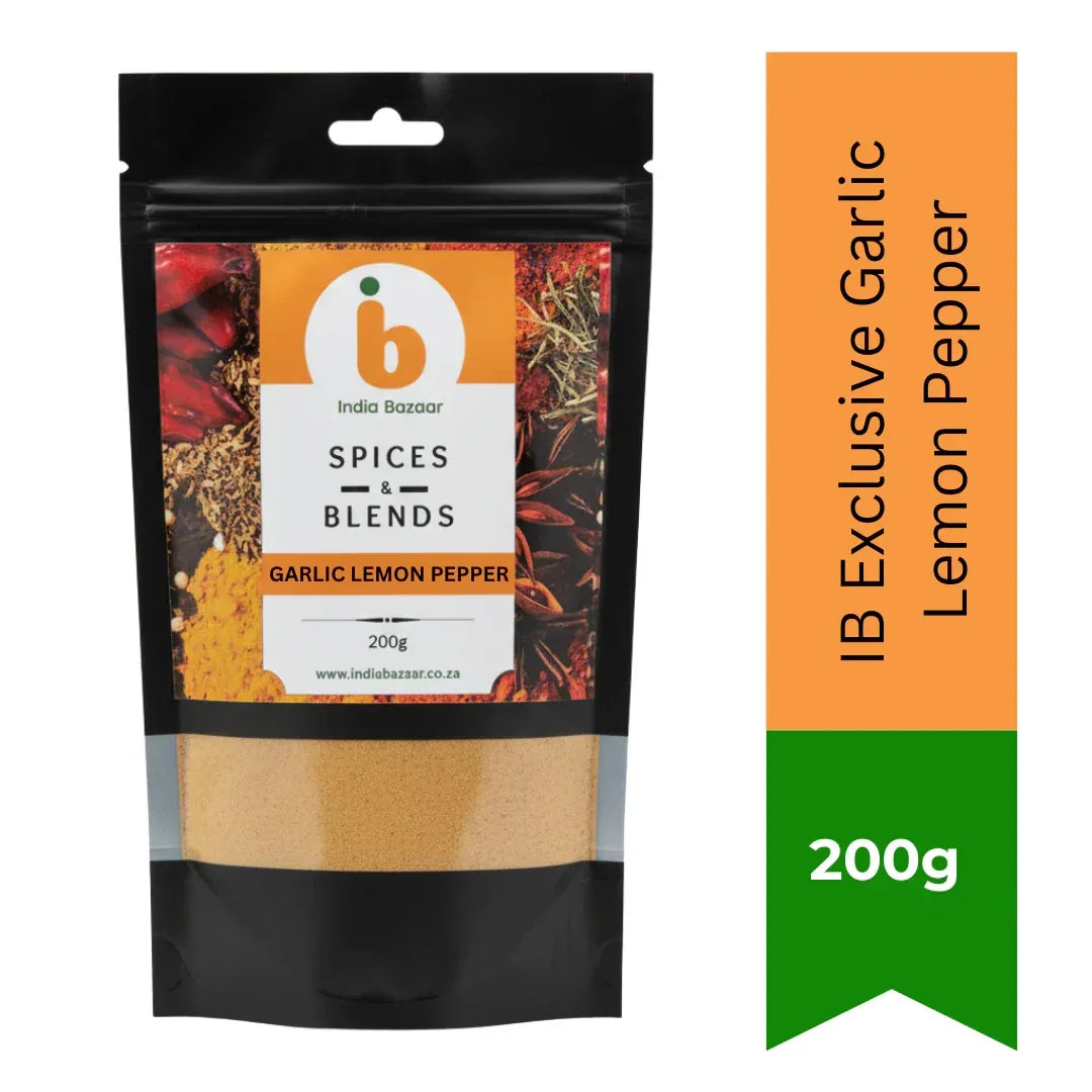 IB Garlic Lemon Pepper Seasoning Zesty Rub (Lehsun Nimbu Mirch) | 200g - Multi-Flavour Savoury Spice Mix for BBQ Chicken Wings, Seafood Platters & Oven-Baked Grills | South Africa | India Bazaar