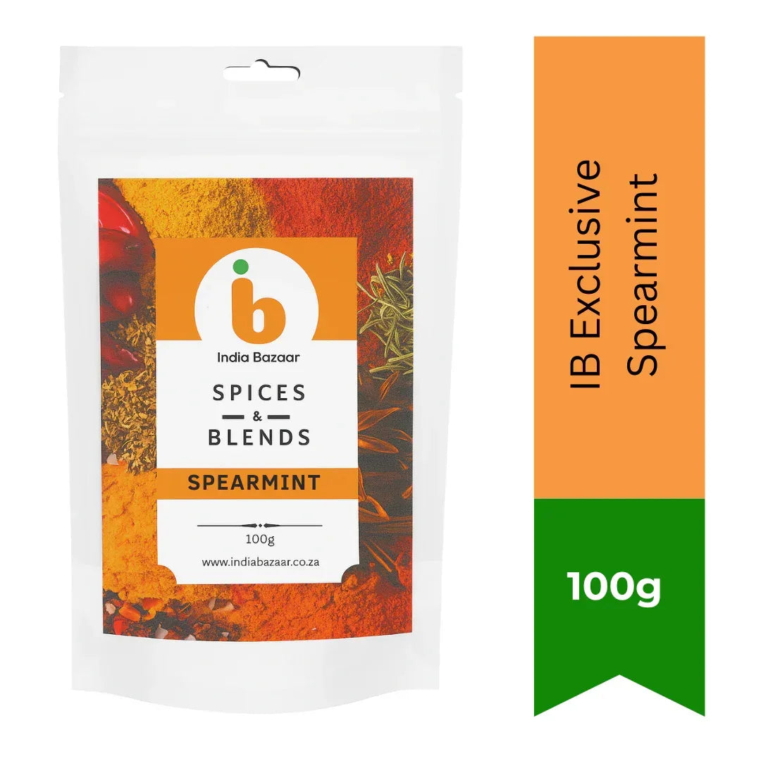IB Exclusive Spearmint Dried Leaves (Pudina Patta) | 100g - Refreshing Herbal Infusion for Mint Teas, Summer Cocktails, Chutneys & Middle Eastern Salads | South Africa | India Bazaar