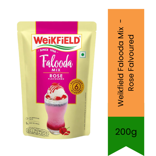 Weikfield Rose Falooda Mix | 200g - Classic Rose Flavored Dessert Mix for Falooda, Milk Drinks & Special Occasions, Rich Aroma & Easy Preparation | South Africa | India Bazaar