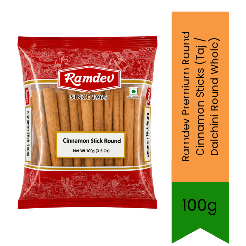 Ramdev Premium Round Cinnamon Sticks (Taj / Dalchini Round Whole) - Aromatic Roll Bark Spice Perfect for Biryani, Pulao, Curries & Garam Masala Blend | Infuses Warm Sweet-Woody Flavour & Distinct Aroma | South Africa | India Bazaar