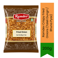 Ramdev Crispy Fried Onions (Taleli Dungri / Bhuna Pyaz) - Golden Crunchy Fried Onion Flakes for Garnishing Biryani, Pulao & Haleem | Ready-to-Use Time-Saving Ingredient for Rich Thick Indian Gravies & Curries | South Africa | India Bazaar