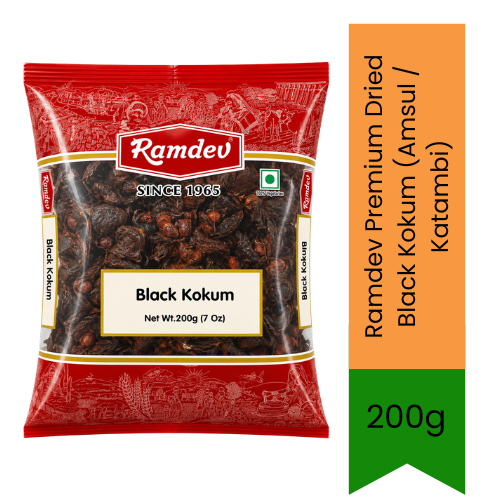 Ramdev Premium Dried Black Kokum (Amsul / Katambi) | 200g - Natural Souring Agent & Spice Infused with Tangy Flavour for Authentic Maharashtrian & Goan Fish Curries, Dals & Refreshing Solkadhi Drinks | South Africa | India Bazaar