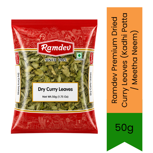 Ramdev Premium Dried Curry Leaves (Kadhi Patta / Meetha Neem) - Aromatic Dehydrated Culinary Leaves Perfect for Tempering Tadka, South Indian Sambar, Rasam, Dals & Curries | Infuses Authentic Herbal Citrus Aroma | South Africa | India Bazaar