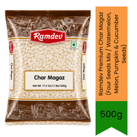 Ramdev Premium Char Magaz (Four Seeds Mix / Watermelon, Melon, Pumpkin & Cucumber Seeds) - Nutrient-Rich Edible Seeds Blend for Rich Creamy Mughlai Gravies, Sweets, Thandai & Health Drinks | Boosts Immunity & Energy | South Africa | India Bazaar