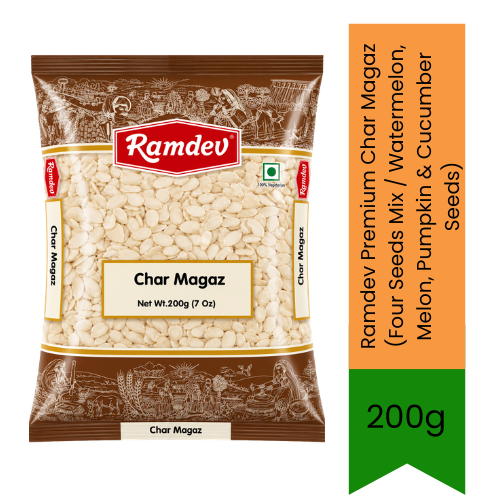 Ramdev Premium Char Magaz (Four Seeds Mix / Watermelon, Melon, Pumpkin & Cucumber Seeds) - Nutrient-Rich Edible Seeds Blend for Rich Creamy Mughlai Gravies, Sweets, Thandai & Health Drinks | Boosts Immunity & Energy | South Africa | India Bazaar
