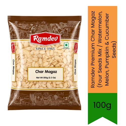 Ramdev Premium Char Magaz (Four Seeds Mix / Watermelon, Melon, Pumpkin & Cucumber Seeds) - Nutrient-Rich Edible Seeds Blend for Rich Creamy Mughlai Gravies, Sweets, Thandai & Health Drinks | Boosts Immunity & Energy | South Africa | India Bazaar