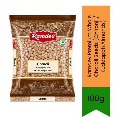 Ramdev Premium Whole Charoli Seeds (Chironji / Kuddapah Almonds) | 100g - Nutrient-Rich Edible Seeds with Delicate Nutty Flavor Perfect for Authentic Indian Sweets, Kheer, Halwa, Shrikhand & Mughlai Gravies | South Africa | India Bazaar