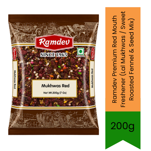 Ramdev Premium Red Mouth Freshener (Lal Mukhwas / Sweet Roasted Fennel & Seed Mix) | 200g - Crunchy Refreshing Indian Digestive Snack Perfect for After-Meal Breath Freshening | Sweet & Nutty Traditional Blend | South Africa | India Bazaar