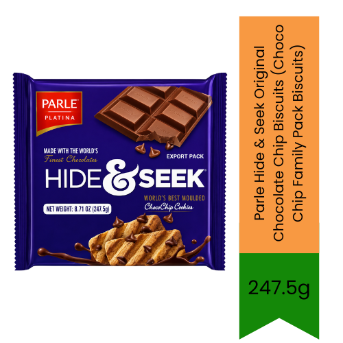 Parle Hide & Seek Original Chocolate Chip Biscuits (Choco Chip Family Pack Biscuits) | 247.5g - Crisp Chocolate Flavoured Cookies Loaded with Real Rich Choco Chips | Delicious Evening Teatime & Lunchbox Snack | South Africa | India Bazaar