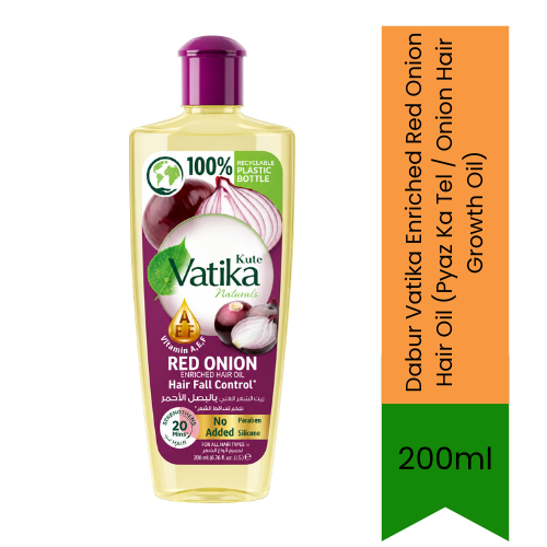 Dabur Vatika Enriched Red Onion Hair Oil (Pyaz Ka Tel / Onion Hair Growth Oil) | 200ml - Ayurvedic Hair Fall Control Oil Infused with Red Onion & Black Seed Oils | Promotes Stronger Hair Growth & Nourishes Scalp | South Africa | India Bazaar