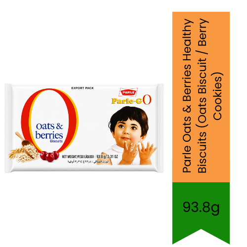 Parle Oats & Berries Healthy Biscuits (Oats Biscuit / Berry Cookies) | 93.8g - Fiber-Rich Whole Grain Oats Biscuits Blended with Sweet Fruity Berries | Healthy Crunchy Snack for Teatime & On-the-Go Energy | South Africa | India Bazaar