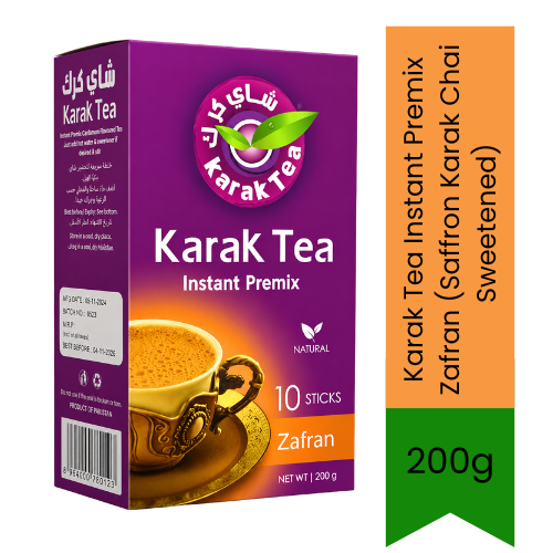 Karak Tea Instant Premix Zafran (Saffron Karak Chai Sweetened) | Box Pack - Premium 3-in-1 Royal Saffron Milk Tea Powder, Instant Aromatic Warming Drink | South Africa | India Bazaar