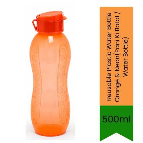 Reusable Plastic Water Bottle Orange & Neon (Pani Ki Botal / Water Bottle) | 500ml - Durable Leak-Proof Portable Drink Bottle for Gym, School, Sports & Travel | BPA-Free Vibrant Hydration Bottle | South Africa | India Bazaar