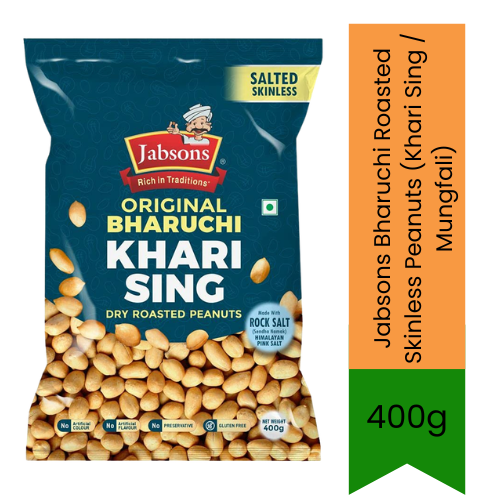 Jabsons Bharuchi Roasted Skinless Peanuts (Khari Sing / Mungfali) | 400g - Authentic Gujarat Bharuch Style Crunchy Roasted Salted Skinless Peanuts | High-Protein Healthy Snack & Teatime Munchies | South Africa | India Bazaar