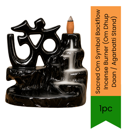 Sacred Om Symbol Backflow Incense Burner (Om Dhup Daan / Agarbatti Stand) | 1 Pc - Decorative Resin Smoke Waterfall Fountain Holder for Puja Room, Meditation, Home Decor & Spiritual Healing | South Africa | India Bazaar
