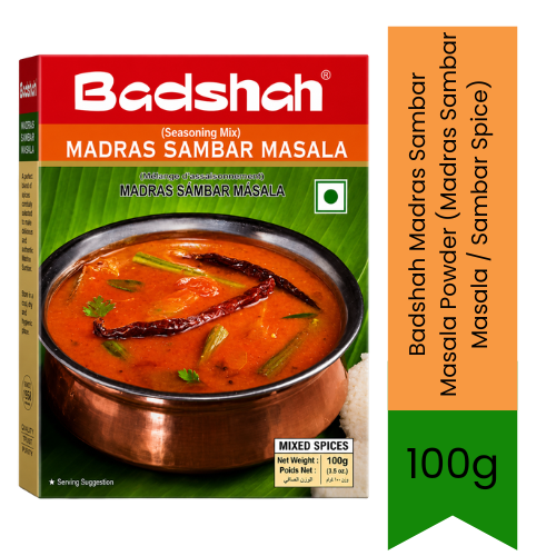 Badshah Madras Sambar Masala Powder (Madras Sambar Masala / Sambar Spice) | 100g - Authentic South Indian Spiced Seasoning Blend for Flavorful Lentil & Vegetable Stew | Rich Aroma & Authentic Taste | South Africa | India Bazaar