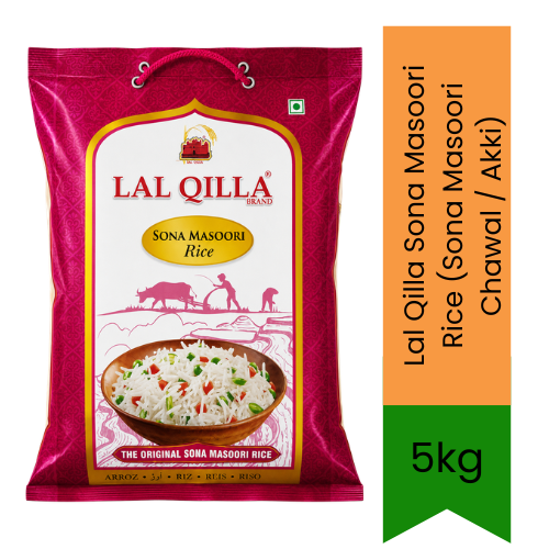 Lal Qilla Sona Masoori Rice (Sona Masoori Chawal / Akki) | 5kg - Premium Aromatic Lightweight Medium-Grain Non-Basmati Indian White Rice for Daily Meals, Sambar & Curries | Easy to Digest | South Africa | India Bazaar