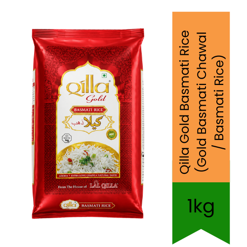 Qilla Gold Basmati Rice (Gold Basmati Chawal / Basmati Rice) | 1kg - Premium Extra Long Grain Aged Aromatic Indian Basmati Rice for Biryani, Fried Rice & Special Meals | Non-Sticky & Fluffy | South Africa | India Bazaar