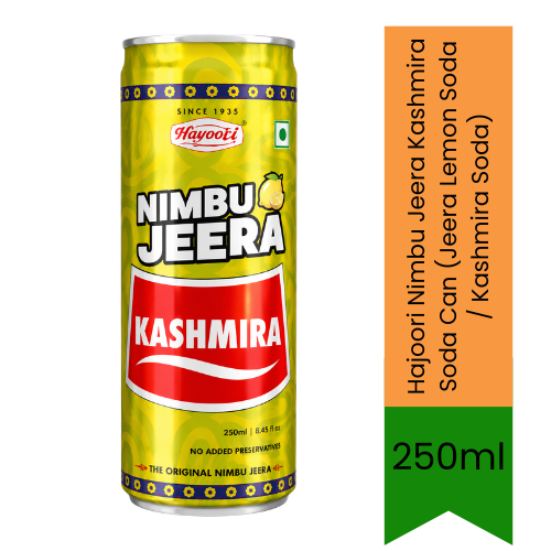 Hajoori Nimbu Jeera Kashmira Soda Can (Jeera Lemon Soda / Kashmira Soda) | 250ml - Refreshing Fizzy Tangy Lemon & Spiced Cumin Carbonated Beverage | Digestive Drink & Meal Companion Refreshment | South Africa | India Bazaar