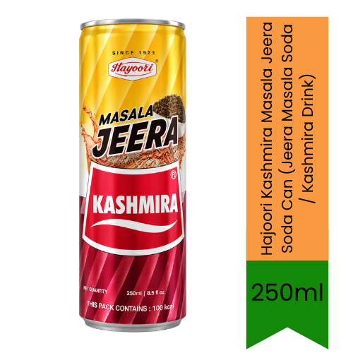 Hajoori Kashmira Masala Jeera Soda Can (Jeera Masala Soda / Kashmira Drink) | 250ml - Refreshing Fizzy Spiced Cumin & Tangy Masala Carbonated Beverage | Iconic Digestive Soda & Meal Refreshment | South Africa | India Bazaar