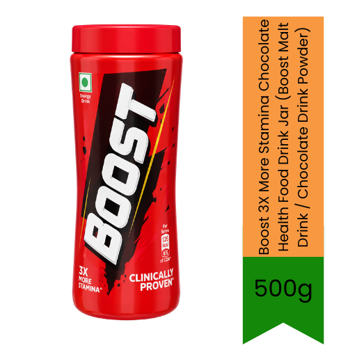 Boost 3X More Stamina Chocolate Health Food Drink Jar (Boost Malt Drink / Chocolate Drink Powder) | 500g - Nourishing Chocolatey Energy & Growth Supplement Powder for Kids & Active Daily Nutrition | South Africa | India Bazaar