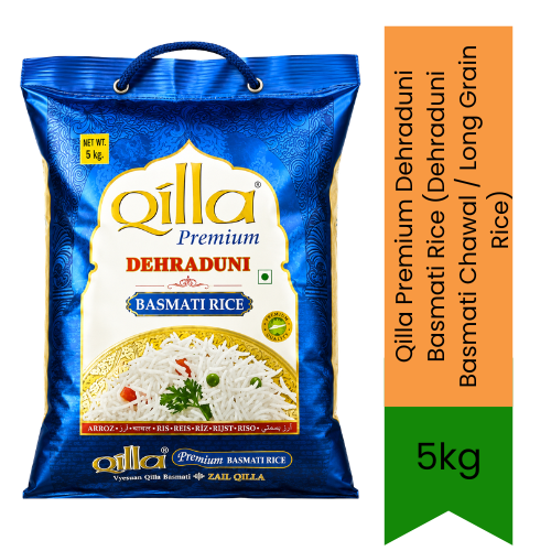 Qilla Premium Dehraduni Basmati Rice (Dehraduni Basmati Chawal / Long Grain Rice) | 5kg - Aromatic Aged Long Grain Rice for Biryani, Pulao & Daily Meals | Fluffy Non-Sticky Texture & Rich Taste | South Africa | India Bazaar