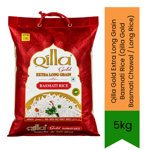 Qilla Gold Extra Long Grain Basmati Rice (Qilla Gold Basmati Chawal / Long Rice) | 5kg - Premium Aged Aromatic Fluffy Non-Sticky Basmati Rice for Royal Biryani, Pulao & Gourmet Meals | South Africa | India Bazaar