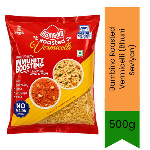 Bambino Roasted Vermicelli (Bhuni Seviyan) | 500g - Pre-Roasted Wheat Noodles for Making Sweet Kheer Pudding, Sheer Khurma & Savoury Breakfast Upma | South Africa | India Bazaar