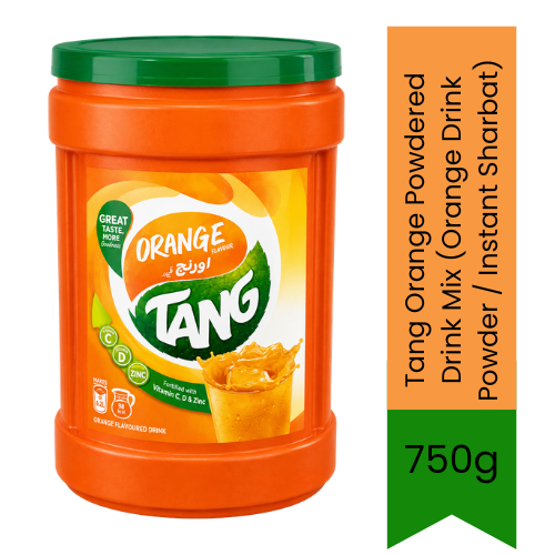 Tang Orange Powdered Drink Mix (Orange Drink Powder / Instant Sharbat) | 750g - Refreshing Instant Citrus Flavored Drink Powder Enriched with Vitamins A, B & C for Quick Cold Summer Beverages | South Africa | India Bazaar
