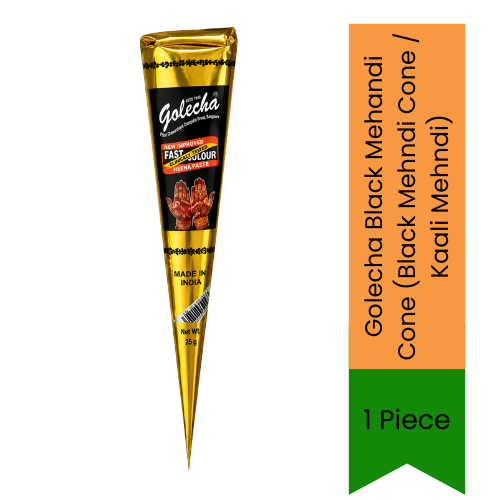 Golecha Black Mehandi Cone (Black Mehndi Cone / Kaali Mehndi) | 1 Piece - Instant Dark Stain Natural Henna Paste Cone for Temporary Body Art, Bridal Henna & Festival Tattoo Designs | South Africa | India Bazaar