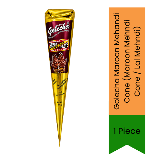 Golecha Maroon Mehandi Cone (Maroon Mehndi Cone / Lal Mehndi) | 1 Piece - Instant Rich Color Natural Henna Paste Cone for Temporary Body Art, Bridal Henna & Festival Tattoo Designs | South Africa | India Bazaar