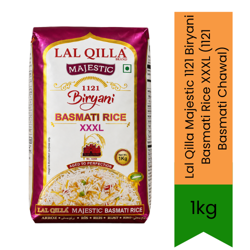 Lal Qilla Majestic 1121 Biryani Basmati Rice XXXL (1121 Basmati Chawal) | 1kg - Aged Premium Aromatic Long Grain Basmati for Fluffy Royal Biryani & Pulao | South Africa | India Bazaar