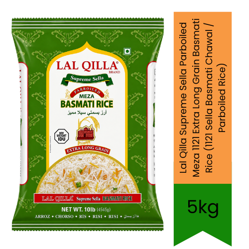 Lal Qilla Supreme Sella Parboiled Meza 1121 Extra Long Grain Basmati Rice (1121 Sella Basmati Chawal / Parboiled Rice) - Premium Aged Long Aromatic Non-Sticky Grains for Fluffy Royal Biryani | South Africa | India Bazaar