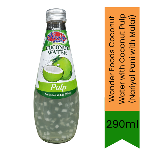 Wonder Foods Coconut Water with Coconut Pulp (Nariyal Pani with Malai) | 290ml - Hydrating Tropical Beverage for Instant Refreshment | Delivers Natural Electrolytes & Soft Pulp Texture | South Africa | India Bazaar