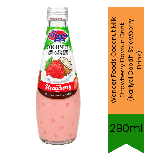 Wonder Foods Coconut Milk Strawberry Flavour Drink (Nariyal Doodh Strawberry Drink) | 290ml - Refreshing Tropical Fruit Beverage for Chilled Refreshment | Delivers Sweet Berry Flavor & Quick Energy | South Africa | India Bazaar