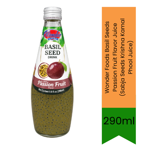 Wonder Foods Basil Seeds Passion Fruit Flavor Juice (Sabja Seeds Krishna Kamal Phool Juice) | 290ml - Refreshing Tropical Drink for Cooling Refreshment | Delivers Chewy Basil Seeds & Exotic Tangy Taste | South Africa | India Bazaar