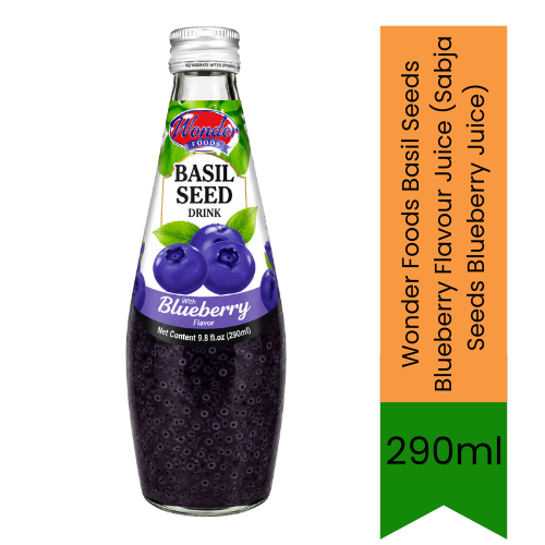 Wonder Foods Basil Seeds Blueberry Flavour Juice (Sabja Seeds Blueberry Juice) | 290ml - Refreshing Tropical Drink for Cooling Refreshment | Delivers Chewy Basil Seeds & Rich Berry Flavor | South Africa | India Bazaar